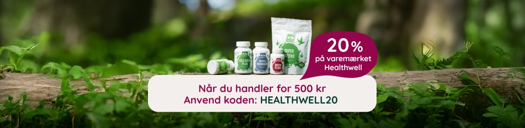 F 20 % p varemrket Healthwell ved kb for 500 kr.